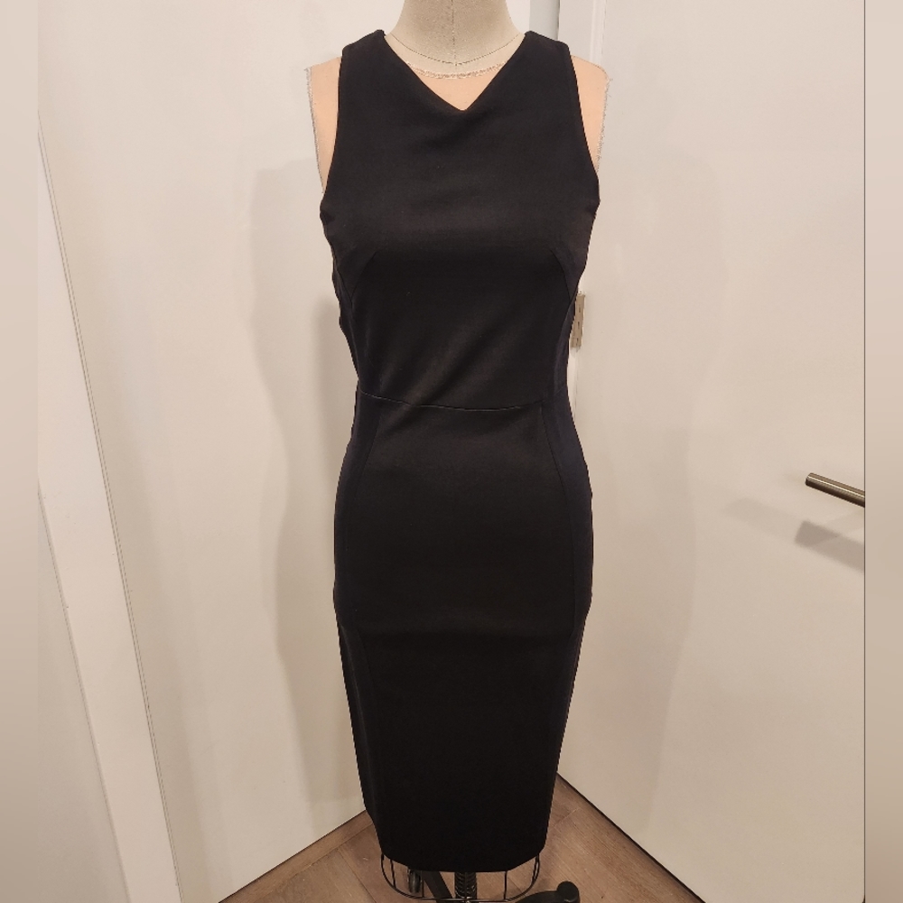 H&M Black Crossback Midi Fitted Dress